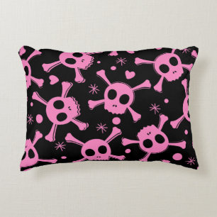 Pirate Skull: Girlish Hearts Pattern Decorative Cushion