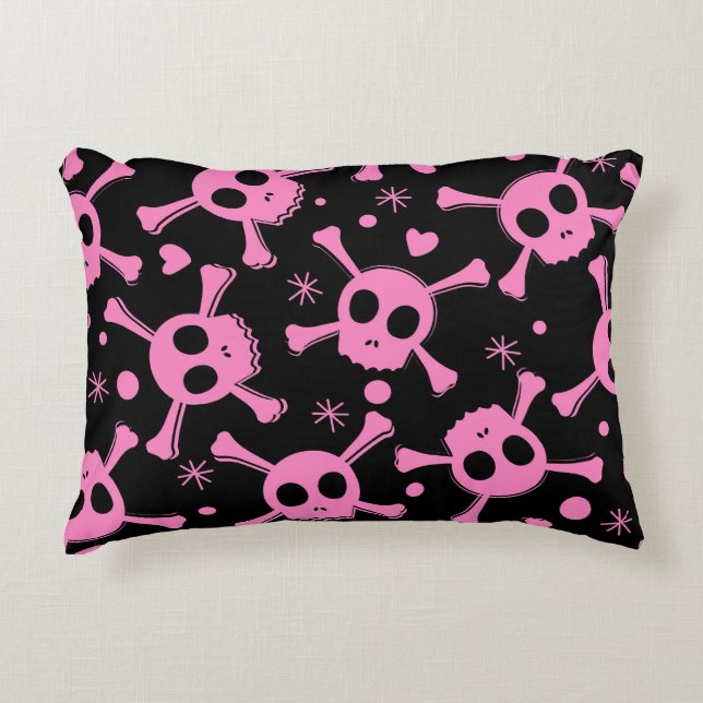 Pirate Skull: Girlish Hearts Pattern Decorative Cushion (Front)