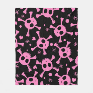 Pirate Skull: Girlish Hearts Pattern Fleece Blanket