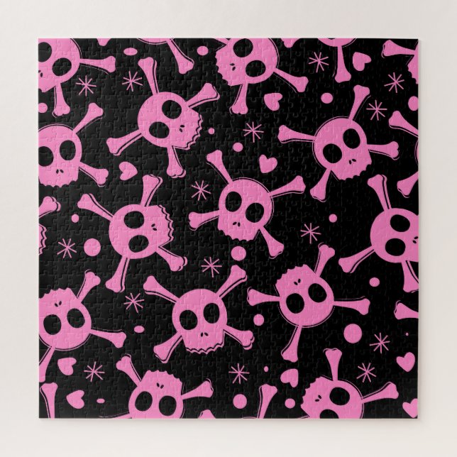 Pirate Skull: Girlish Hearts Pattern Jigsaw Puzzle (Vertical)