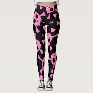 Pirate Skull: Girlish Hearts Pattern Leggings