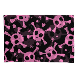 Pirate Skull: Girlish Hearts Pattern Pillowcase