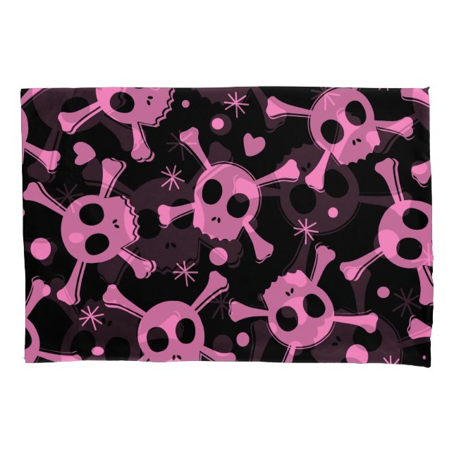 Pirate Skull: Girlish Hearts Pattern Pillowcase (Front)