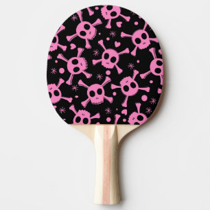 Pirate Skull: Girlish Hearts Pattern Ping Pong Paddle