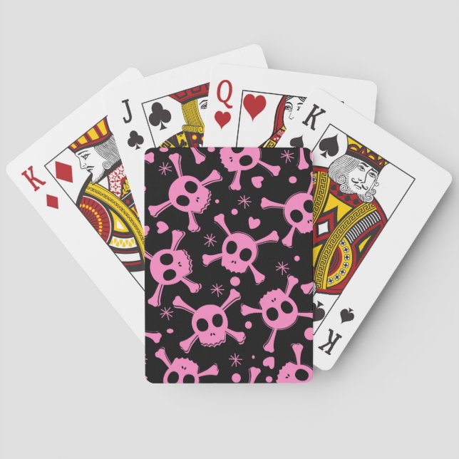 Pirate Skull: Girlish Hearts Pattern Playing Cards (Back)