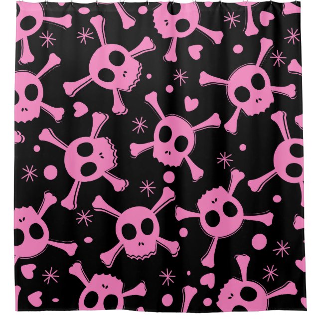 Pirate Skull: Girlish Hearts Pattern Shower Curtain (Front)