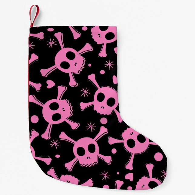 Pirate Skull: Girlish Hearts Pattern Small Christmas Stocking (Front)