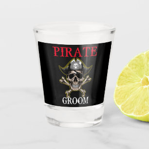 PIRATE SKULL GROOM CROSS BONES BLACK SHOT GLASS