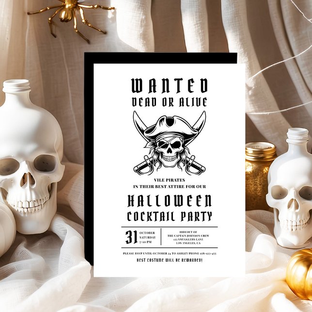 Pirate Skull Halloween Cocktail Party  Invitation (Pirate Skull Halloween Cocktail Party Invitation)