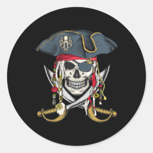 Pirate Skull Halloween Little Boys Girls Kids Teen Classic Round Sticker