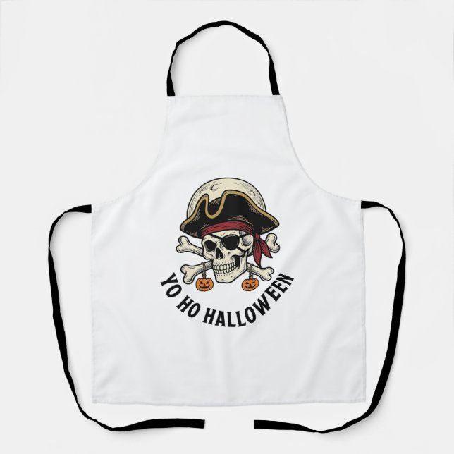Pirate Skull Halloween Vintage Engraving White Shi Apron (Front)
