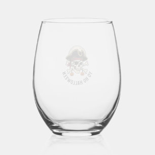 Pirate Skull Halloween Vintage Engraving White Shi Stemless Wine Glass