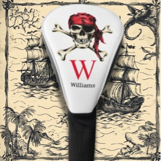 Pirate Skull Monogram Golf Head Cover