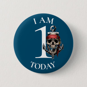 Pirate Skull Nautical Anchor BIRTHDAY 1st Button