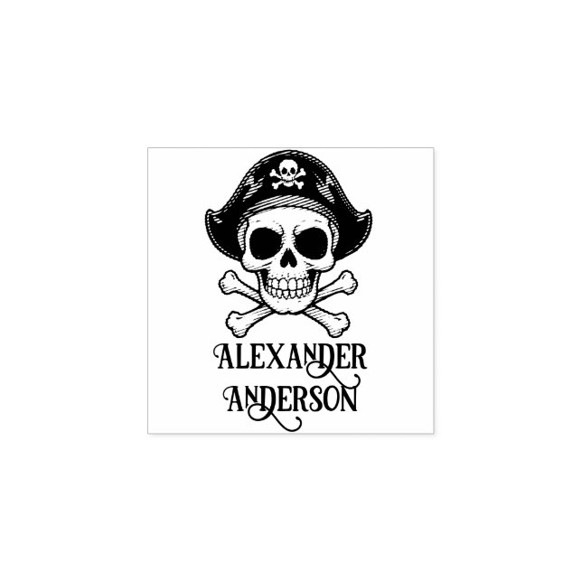 Pirate Skull Personalise Rubber Stamp (Imprint)