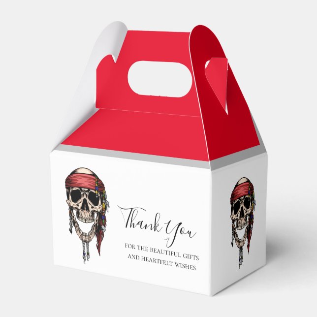 Pirate Skull Red Jolly Roger Favour Box (Front Side)