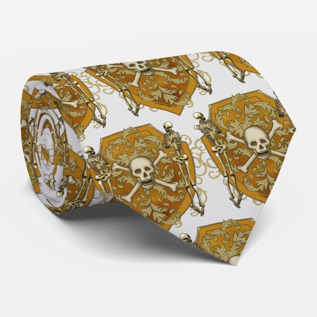 Pirate Skull Shield Family Crest surname Tie (Rolled)