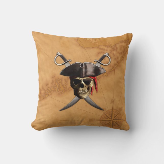 Pirate Skull Swords And Map Cushion (Front)