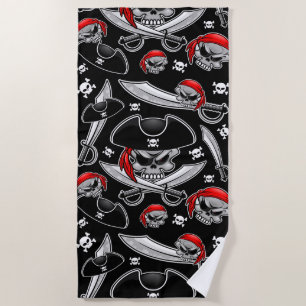 Pirate Skull with Crossed Sabres Beach Towel