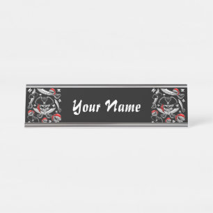 Pirate Skull with Crossed Sabres Desk Name Plate