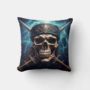 Pirate Skull with Swords Throw Pillow