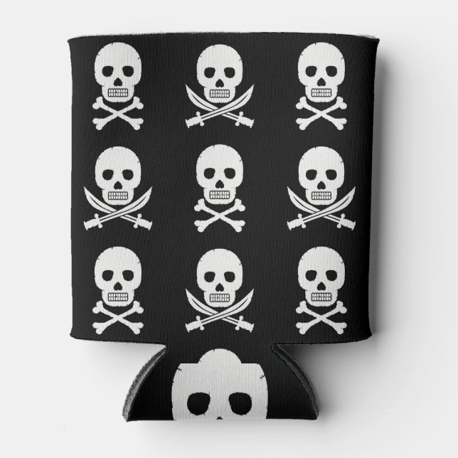 Pirate Skulls Crossbones Seamless Pattern Can Cooler (Front)