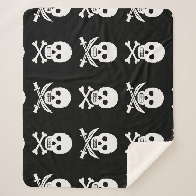 Pirate Skulls Crossbones Seamless Pattern Sherpa Blanket (Front)