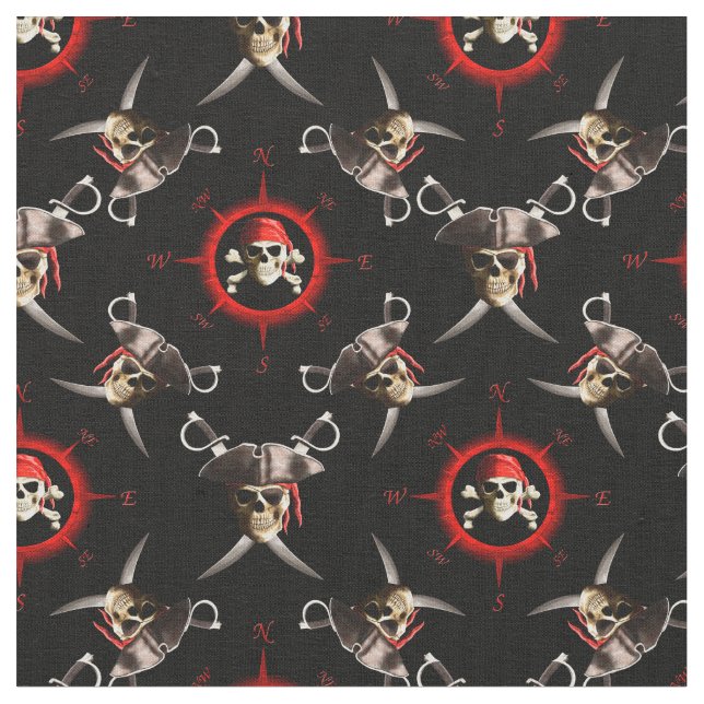 Pirate Skulls Fabric (Close Up)