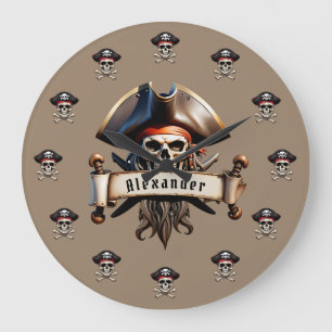 Pirate Skulls Personalise Large Clock