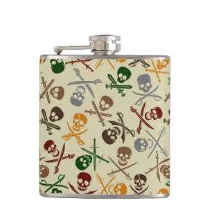 Pirate Skulls with Crossed Swords Hip Flask