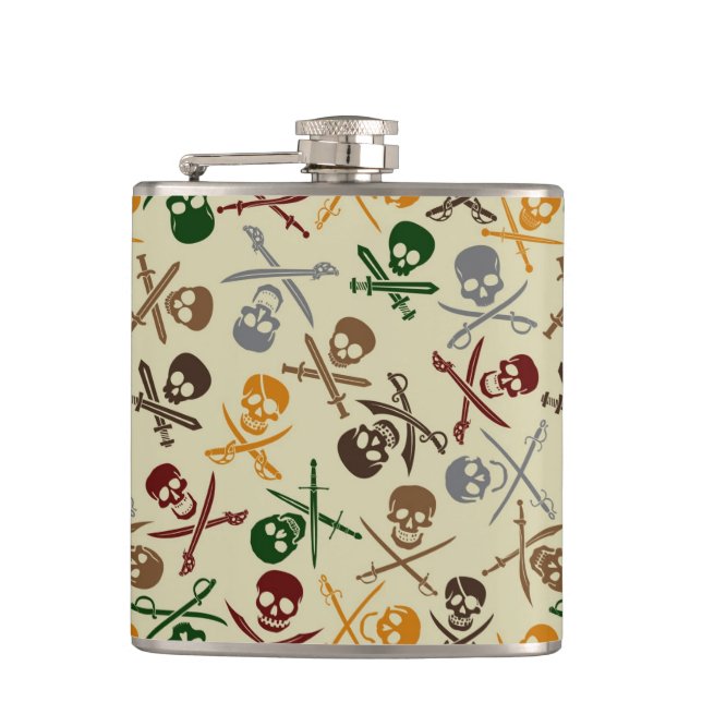 Pirate Skulls with Crossed Swords Hip Flask (Front)