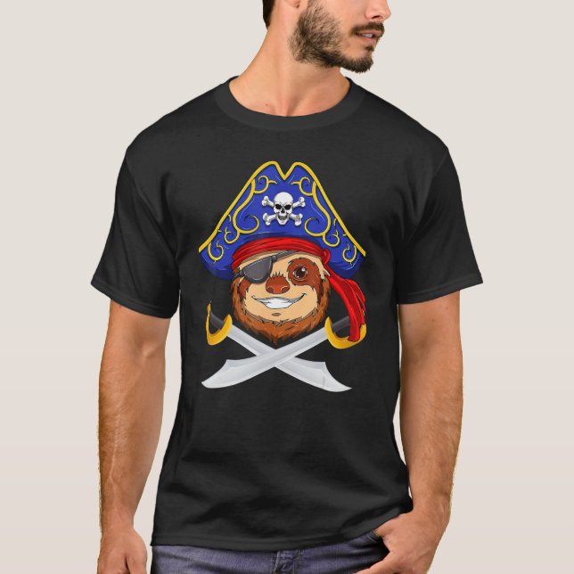 Pirate Sloth Jolly Roger Halloween Costume Day Boy T-Shirt (Front)