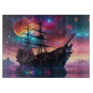 Pirate SpaceShip Lands on Another Planet Cutting Board