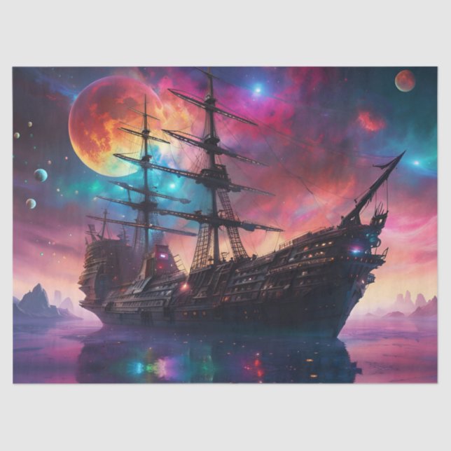 Pirate SpaceShip Lands on Another Planet Tissue Paper (Front)