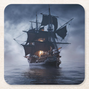 Pirate Spanish Galleon Ship  Square Paper Coaster