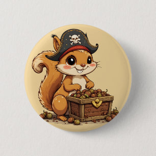 Pirate Squirrel with Acorn Treasure Funny Cute Kid 6 Cm Round Badge