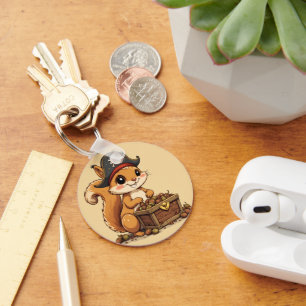Pirate Squirrel with Acorn Treasure Funny Cute Kid Key Ring