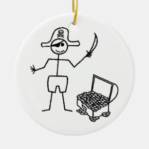 Pirate Stickman With Treasure Chest Ceramic Tree Decoration