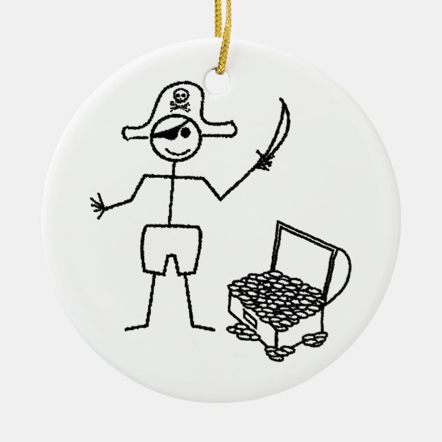 Pirate Stickman With Treasure Chest Ceramic Tree Decoration (Front)