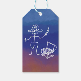 Pirate Stickman With Treasure Chest Watercolor Gift Tags