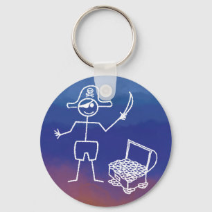 Pirate Stickman With Treasure Chest Watercolor Key Ring