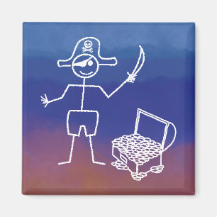 Pirate Stickman With Treasure Chest Watercolor Magnet