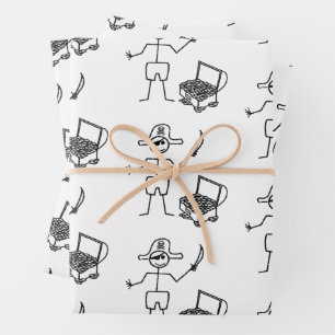 Pirate Stickman With Treasure Chest Wrapping Paper Sheet