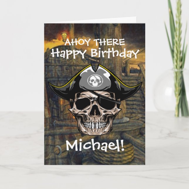 Pirate Swashbuckling Skull Birthday  Card (Front)