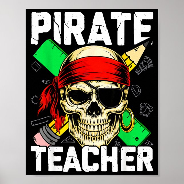 Pirate teacher funny skull  poster (Front)