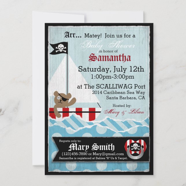 Pirate Teddy Bear Baby Shower Invitation (Back)