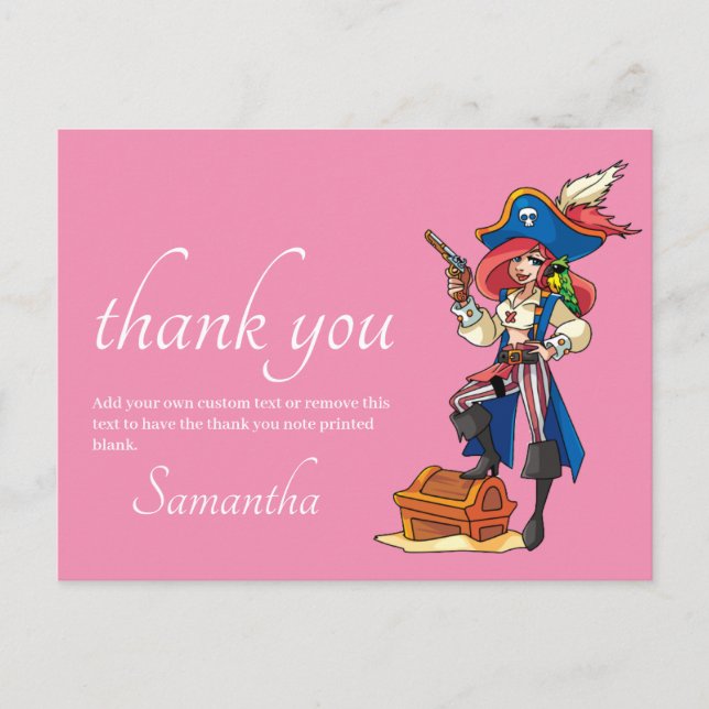 Pirate Thank you Pink Postcard (Front)