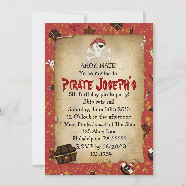 Pirate Theme Birthday Invitation (Front)