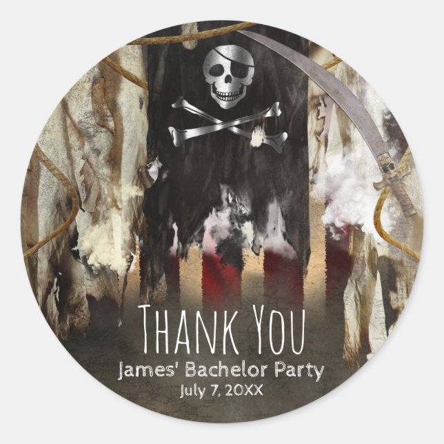 Pirate Theme Birthday or Bachelor Party Favour Classic Round Sticker (Front)