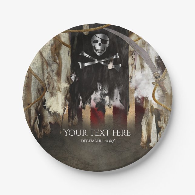 Pirate Theme Birthday or Bachelor Party Paper Plate (Front)